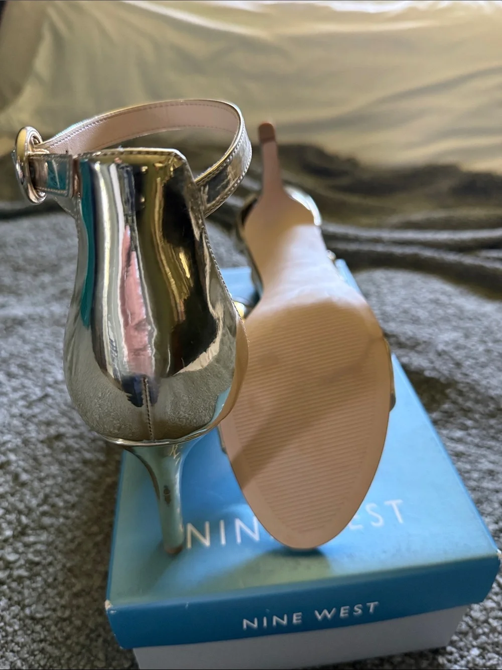 Nine West Shiny Gold Open-Toe Ankle-Strap Heels
